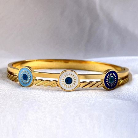 18K Gold Plated Tricolour Evil Eye Kada